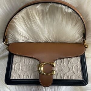 Coach Tabby Brown/Black Leather-Cream Signature Canvas Bag w/Gold Hardware